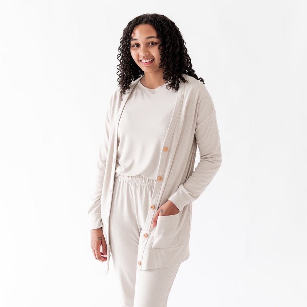 Kyte Adult Women’s Bamboo Jersey Adult Cardigan in Oat Size Small